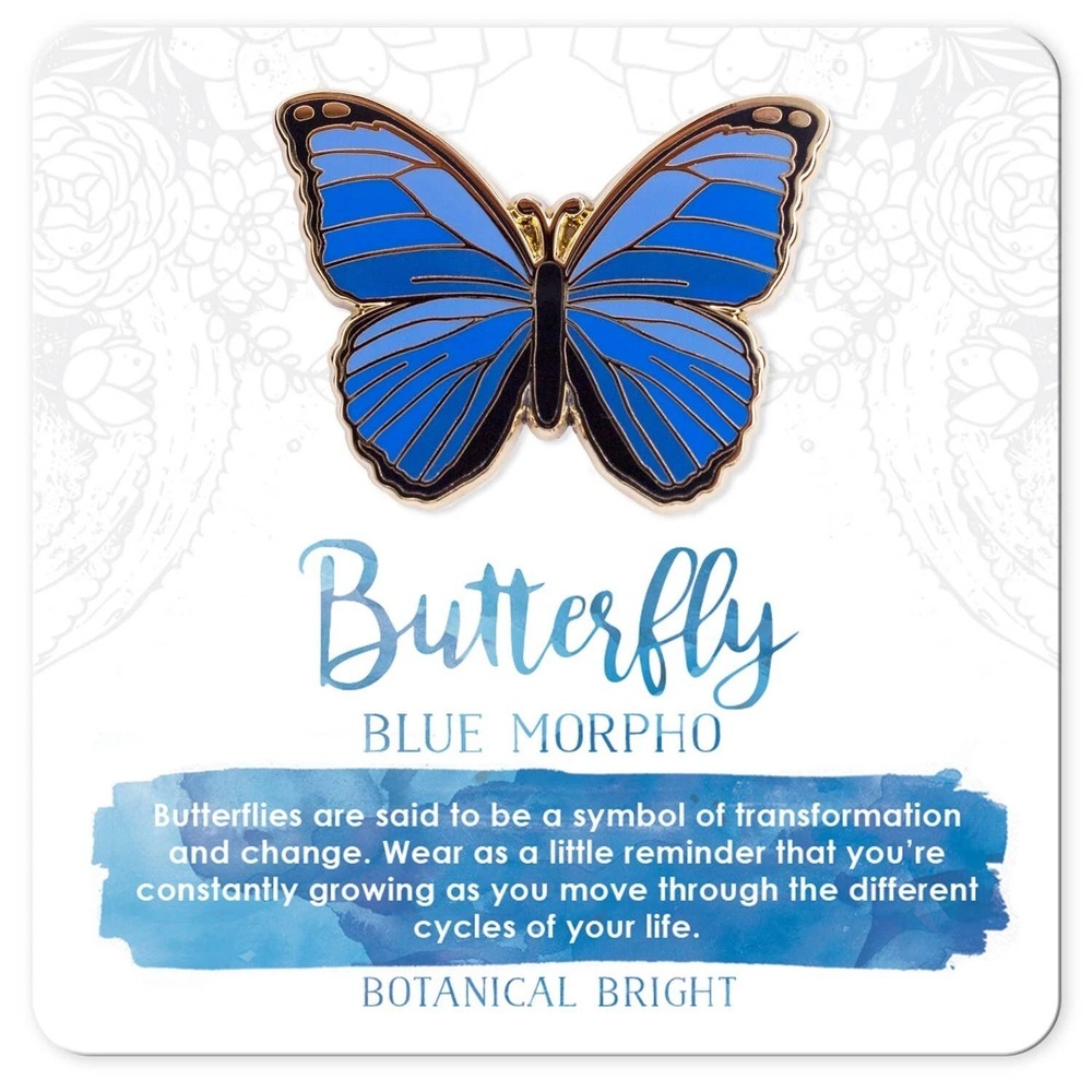Blue Morpho Butterfly Enamel Pin - Gold Plated Nature Jewelry - Insect Brooch